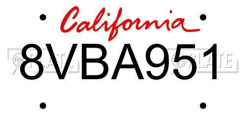 8VBA951 California License Plate