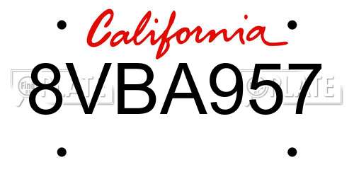 8VBA957 California License Plate