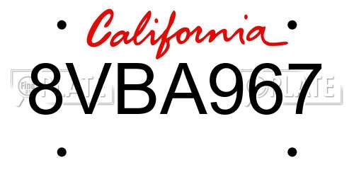 8VBA967 California License Plate