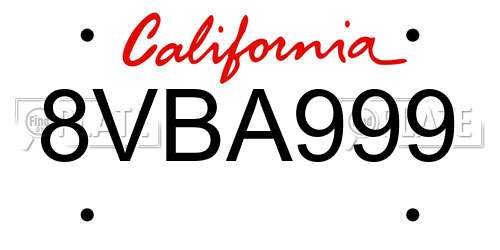 8VBA999 California License Plate