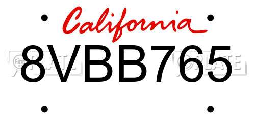 8VBB765 California License Plate