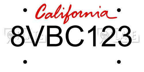 8VBC123 California License Plate