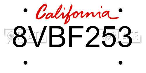 8VBF253 California License Plate