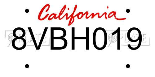 8VBH019 California License Plate