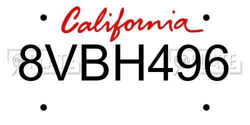 8VBH496 California License Plate