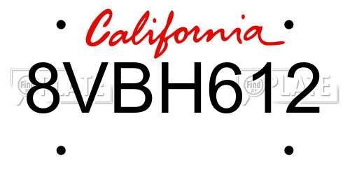 8VBH612 California License Plate