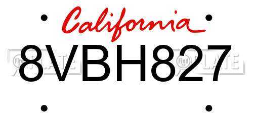 8VBH827 California License Plate