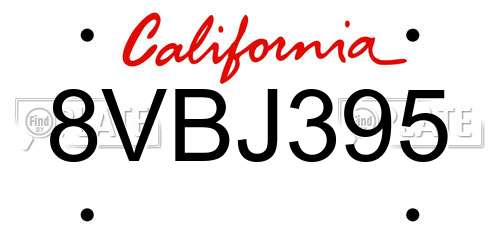 8VBJ395 California License Plate