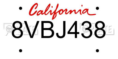 8VBJ438 California License Plate