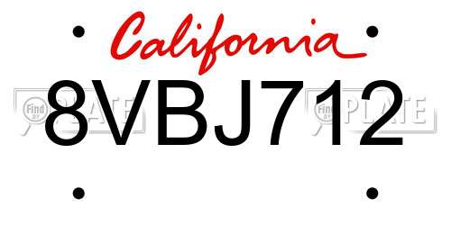 8VBJ712 California License Plate