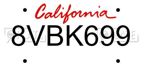 8VBK699 California License Plate