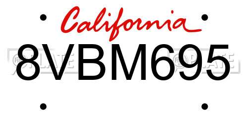8VBM695 California License Plate