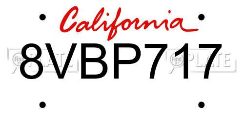 8VBP717 California License Plate
