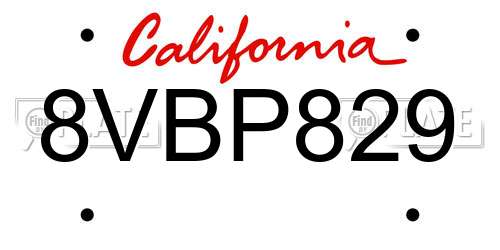 8VBP829 California License Plate
