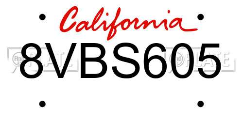 8VBS605 California License Plate