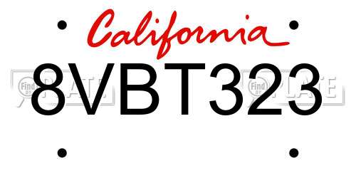 8VBT323 California License Plate
