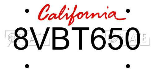 8VBT650 California License Plate