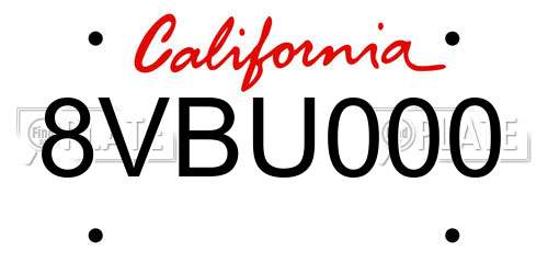 8VBU000 California License Plate