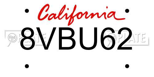 8VBU62 California License Plate