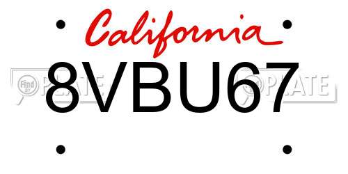 8VBU67 California License Plate