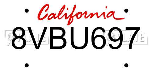 8VBU697 California License Plate