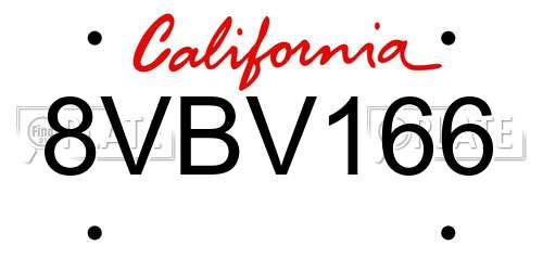 8VBV166 California License Plate