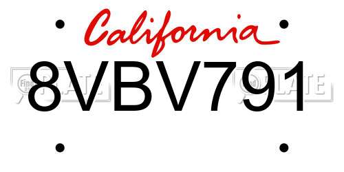 8VBV791 California License Plate