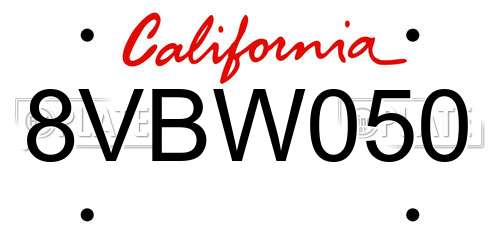 8VBW050 California License Plate