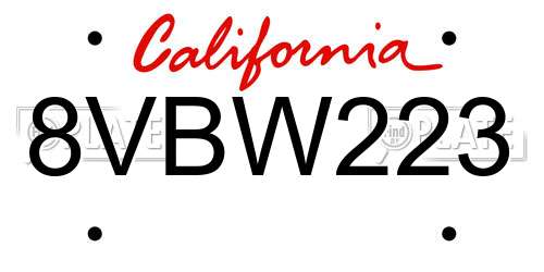 8VBW223 California License Plate