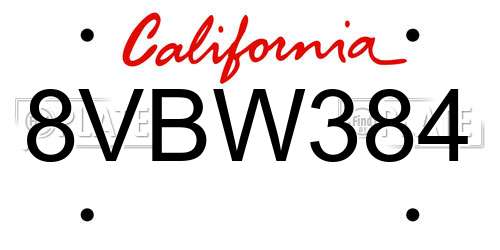 8VBW384 California License Plate