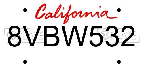 8VBW532 California License Plate