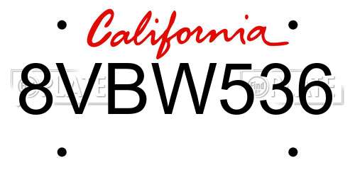 8VBW536 California License Plate