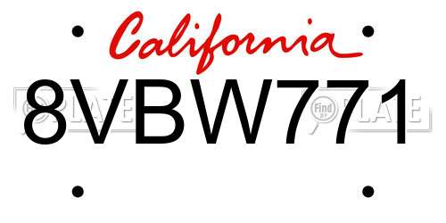 8VBW771 California License Plate