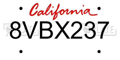 8VBX237 California License Plate