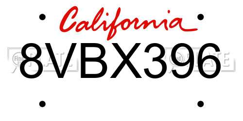 8VBX396 California License Plate