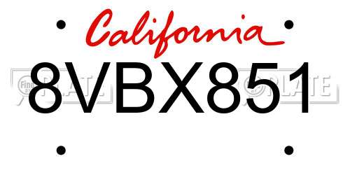 8VBX851 California License Plate
