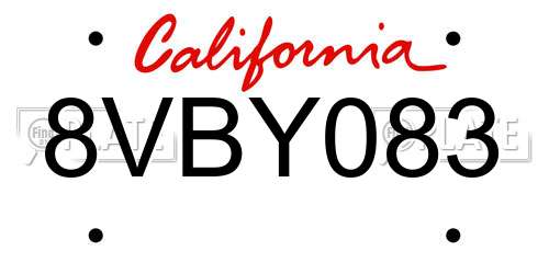 8VBY083 California License Plate