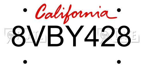 8VBY428 California License Plate