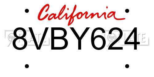 8VBY624 California License Plate