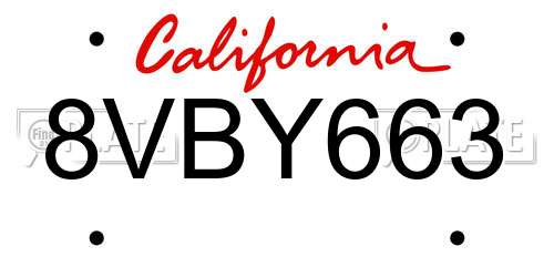 8VBY663 California License Plate