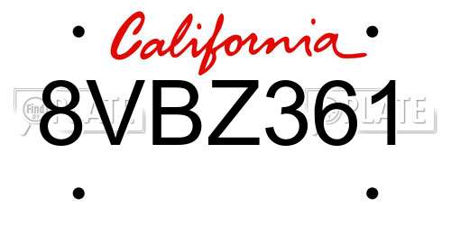 8VBZ361 California License Plate