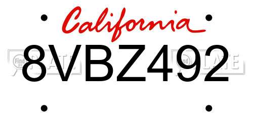 8VBZ492 California License Plate