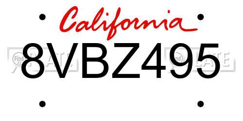 8VBZ495 California License Plate
