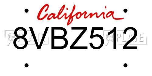 8VBZ512 California License Plate