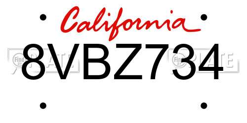 8VBZ734 California License Plate