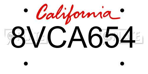 8VCA654 California License Plate