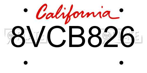 8VCB826 California License Plate