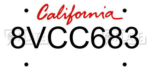 8VCC683 California License Plate