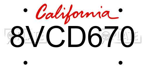 8VCD670 California License Plate