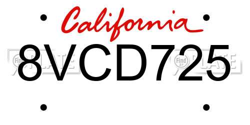 8VCD725 California License Plate